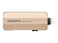 ADATA i-Memory AI720 - Clé USB - 32 Go - USB 3.1 / Lightning - or - pour Apple 10.5-inch iPad Pro; 12.9-inch iPad Pro; 9.7-inch iPad (5th generation); 9.7-inch iPad Pro; iPad Air; iPad Air 2; iPad mini 2; 3; 4; iPhone 6s, 6s Plus, 7, 7 Plus, 8, 8 Plus, X AAI720-32G-CGD
