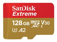 SanDisk Extreme - Carte mémoire flash (adaptateur microSDXC vers SD inclus(e)) - 128 Go - A2 / Video Class V30 / UHS-I U3 / Class10 - microSDXC UHS-I SDSQXA1-128G-GN6AA