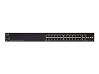 Cisco 250 Series SF250-24P - Commutateur - intelligent - 24 x 10/100 (PoE+) + 2 x SFP Gigabit combiné - Montable sur rack - PoE+ (185 W) SF250-24P-K9-EU